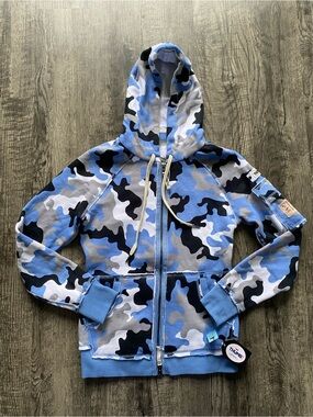Thumb NWT Womens Small Blue Camo Full Zip Hoodie Jacket Inside Pockets New Y2K